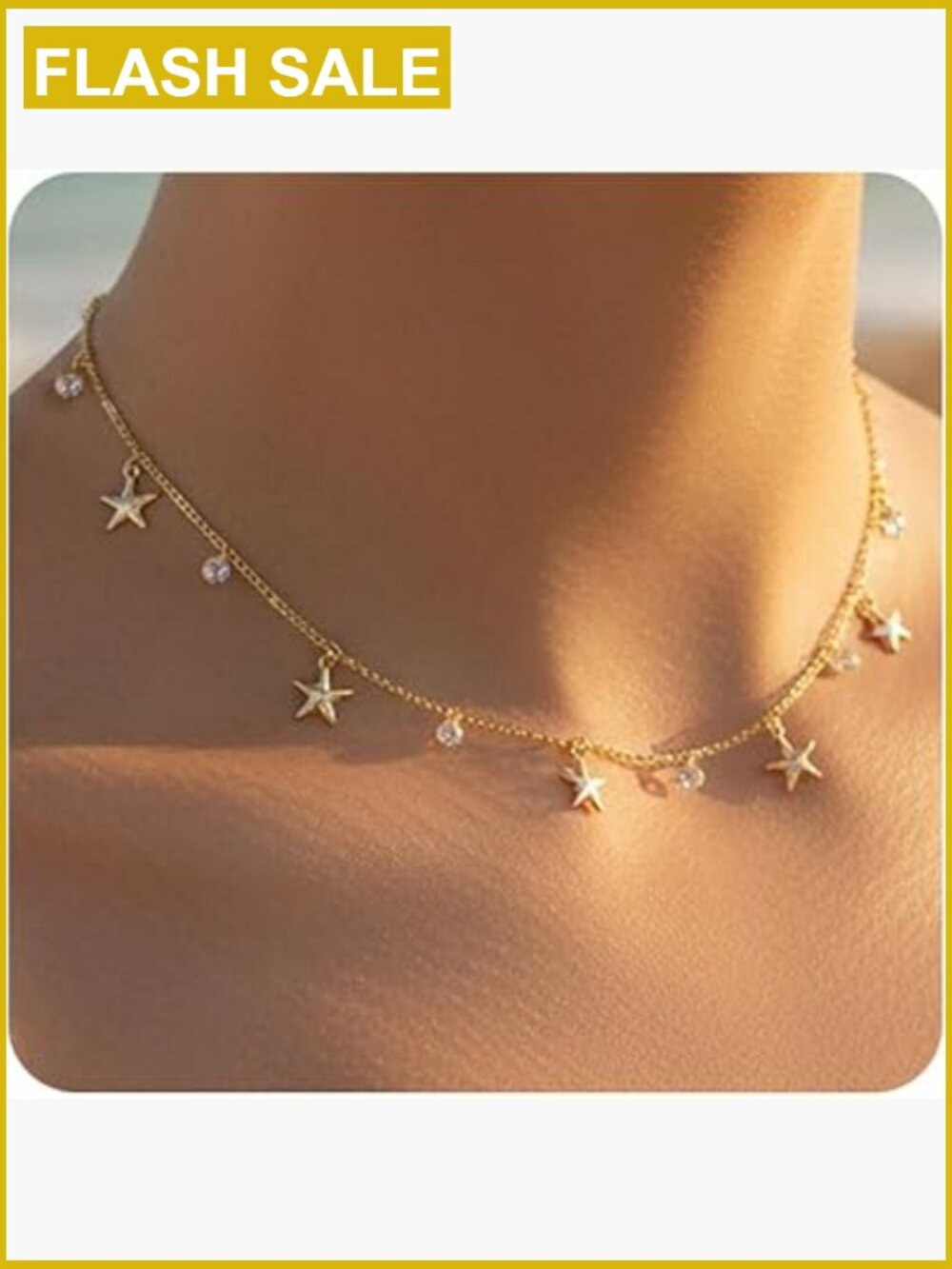 Dainty Gold Choker Necklace with Charms and CZ Stones